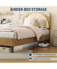 gaomon Upholstered Platform Bed Adjustable Led Headboard Storage Drawer Wooden Slats No Box Spring.