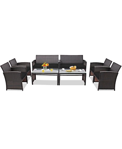 Gymax 8PCS Patio Rattan Furniture Set Cushioned Chair Sofa Table
