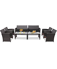 Gymax 8PCS Patio Rattan Furniture Set Cushioned Chair Sofa Table