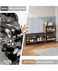 gaomon Farmhouse Shoe Cabinet with Bench 4 Flip Drawers Entryway Shoe Storage Organizer with Comfort Cushioned Seat Freestanding Shoe Rack