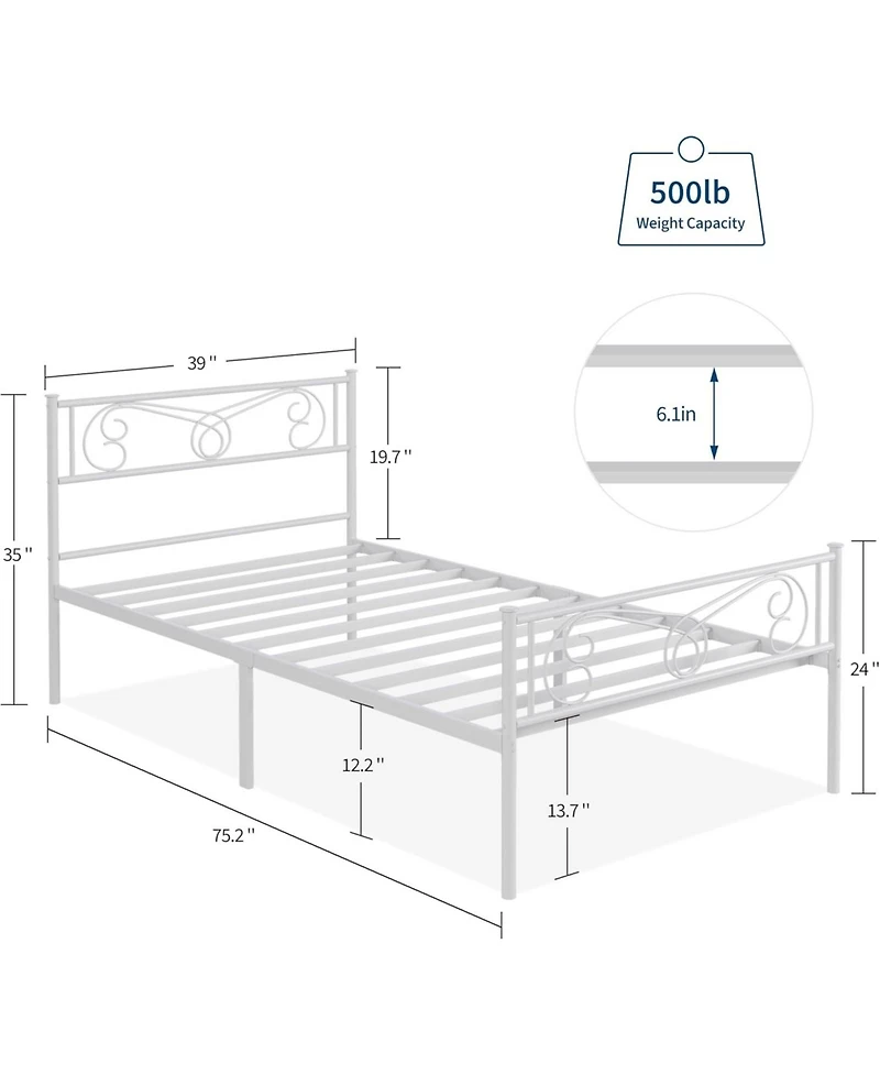 gaomon Bed Frame with Headboard and Footboard for Girls, Metal Platform Steel Slat Support, Mattress Foundation Storage