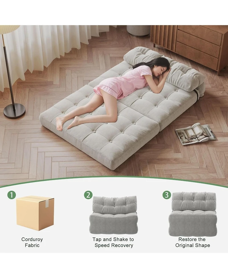 gaomon Folding Sofa Bed, Futon Sofa Bed, Floor Folding Couch for Living Room, Convertible Sleeper Chair with Pillow Foldable Mattress Back Support