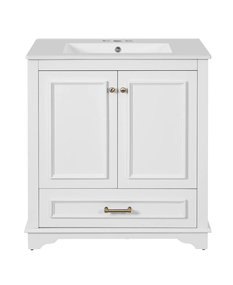 Sillysis 30 Bathroom Vanity with Ceramic Sink, Drawer & 2 Soft Close Doors, Adjustable Shelf Storage for Modern Bathrooms