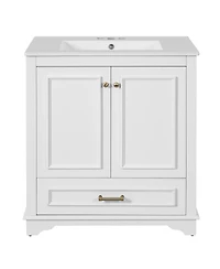 Sillysis 30 Bathroom Vanity with Ceramic Sink, Drawer & 2 Soft Close Doors, Adjustable Shelf Storage for Modern Bathrooms