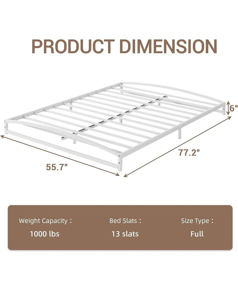 gaomon Full Low Bed Frame 6 Inch Heavy Duty Metal Platform Mattress Foundation Noise-Free No Box Spring Easy Assembly