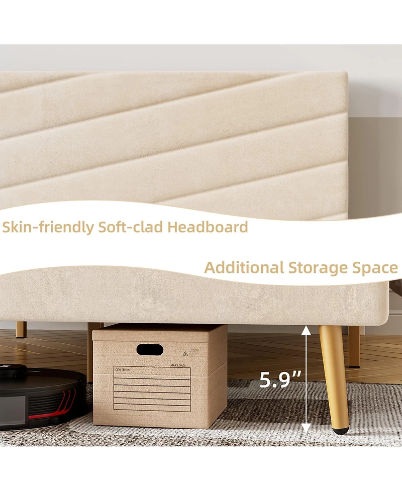 gaomon Bed Frame Velvet Upholstered Platform Adjustable Headboard Solid Wood Slats Support No Box Spring Easy Assembly Noise Free.