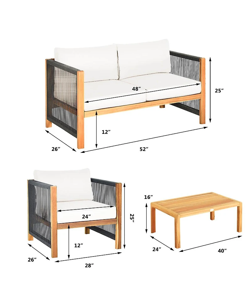 Gymax Set Of 8 Wood Outdoor Patio Furniture Set w/Cushions, Cushion Cover Sets