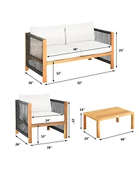 Gymax Set Of 8 Wood Outdoor Patio Furniture Set w/Cushions, Cushion Cover Sets