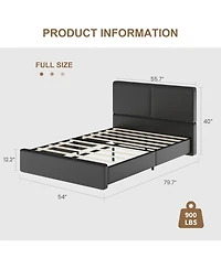 gaomon Upholstered Platform Bed Frame with 2 Storage Drawers, Faux Leather Low Profile Bed Base with Wood Slat Support