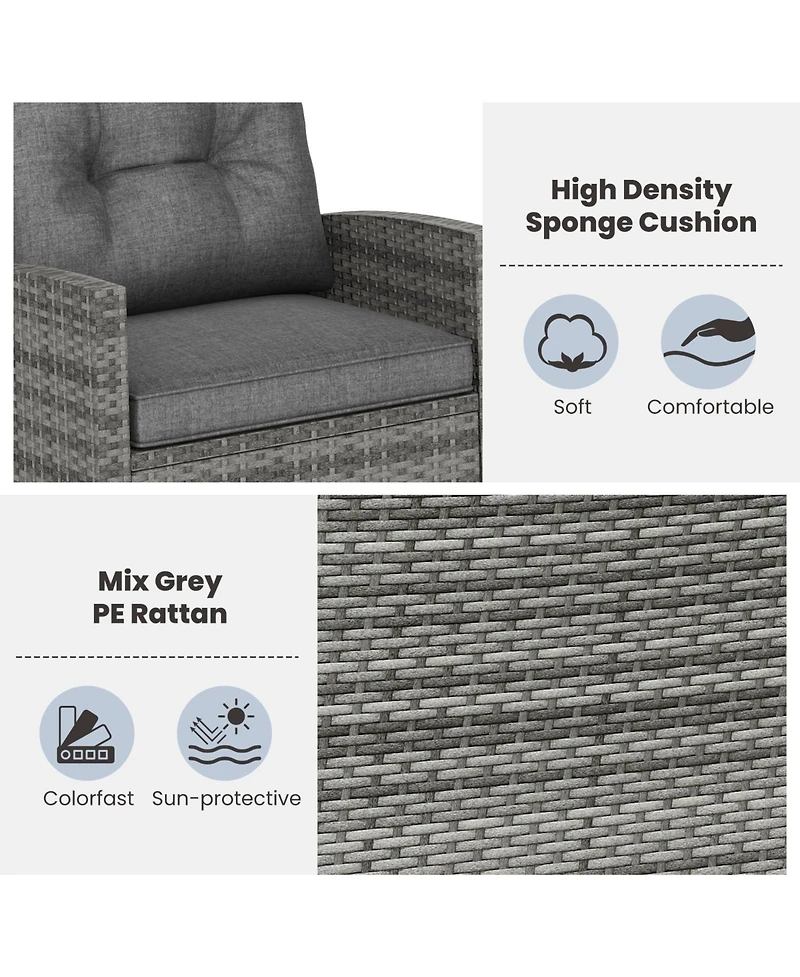 Gymax Set of 3 Wicker Rocking Patio w/ Tempered Glass Table & Soft Cushions