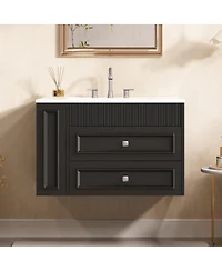 Sillysis 30" Wall Mounted Bathroom Vanity with Sink, Modern Mdf Cabinet, 2 Drawers and Open Shelves for Small Spaces