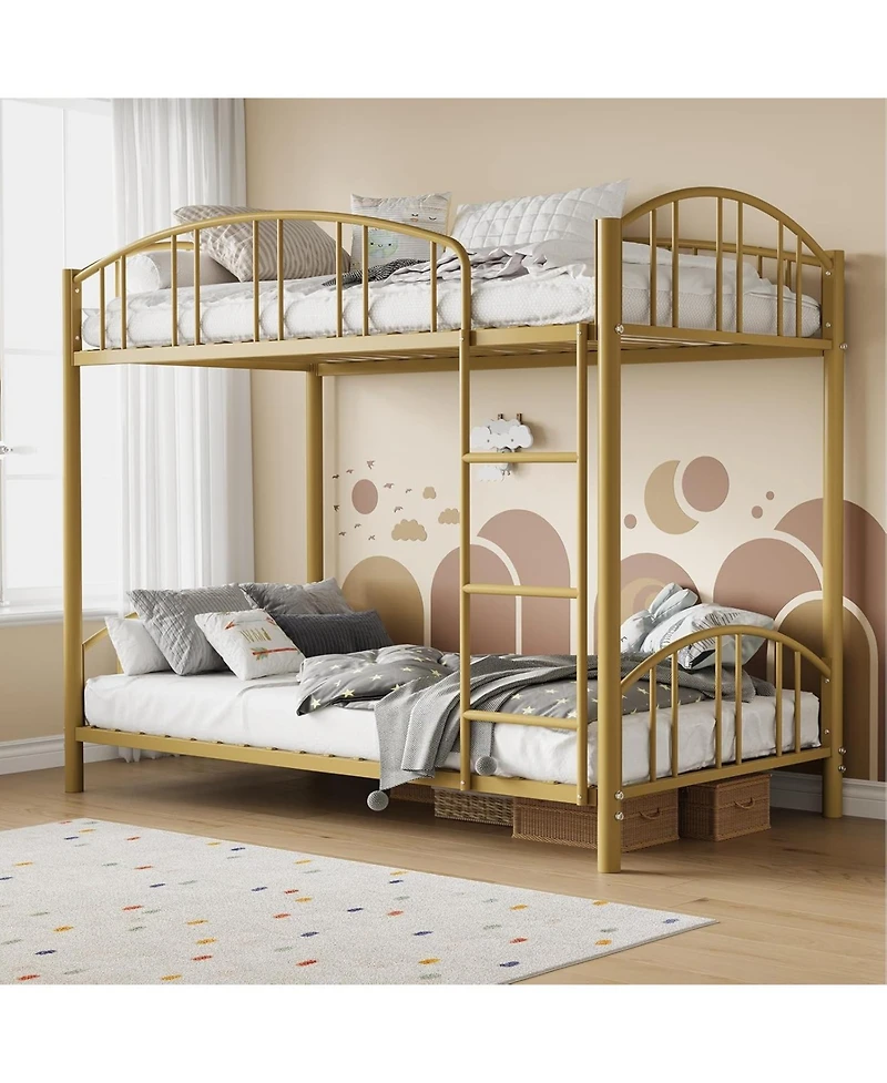 gaomon Metal Bunk Bed Twin Over Twin Heavy Duty Arched Guardrail Safety Ladder Steel No Box Spring Space