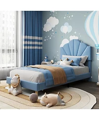 gaomon Velvet Upholstered Platform Bed Adjustable Headboard Wood Slat Support No Box Spring Easy Assembly