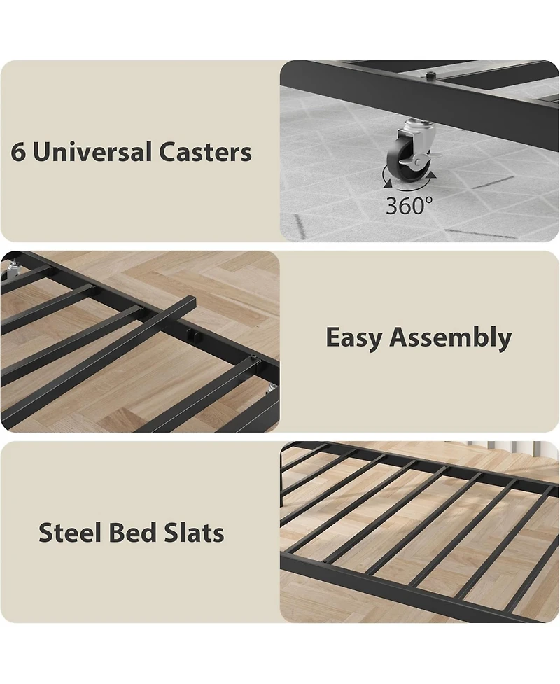 gaomon Metal Daybed Frame with Trundle Heart Design Noise Free Platform Sofa Bed Steel Slats Space
