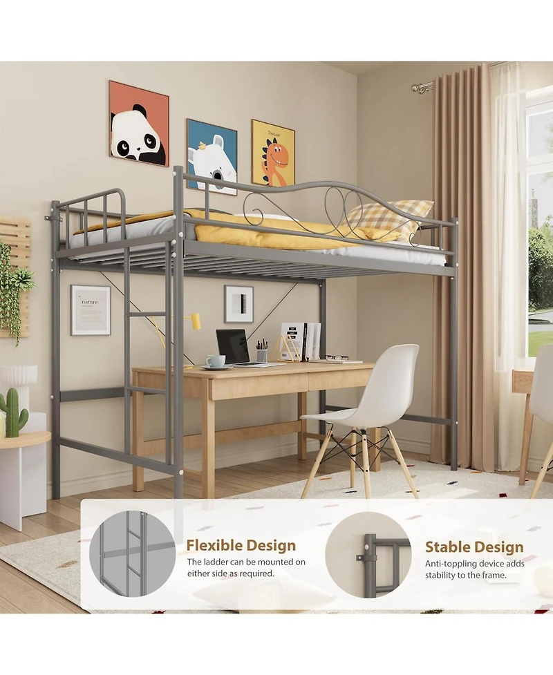gaomon Metal Loft Bed with Ladder and Guardrail- Heavy Duty 400 Lbs Capacity- No Box Spring Needed- Easy Assembly