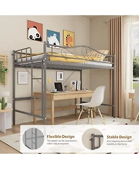 gaomon Metal Loft Bed with Ladder and Guardrail- Heavy Duty 400 Lbs Capacity- No Box Spring Needed- Easy Assembly