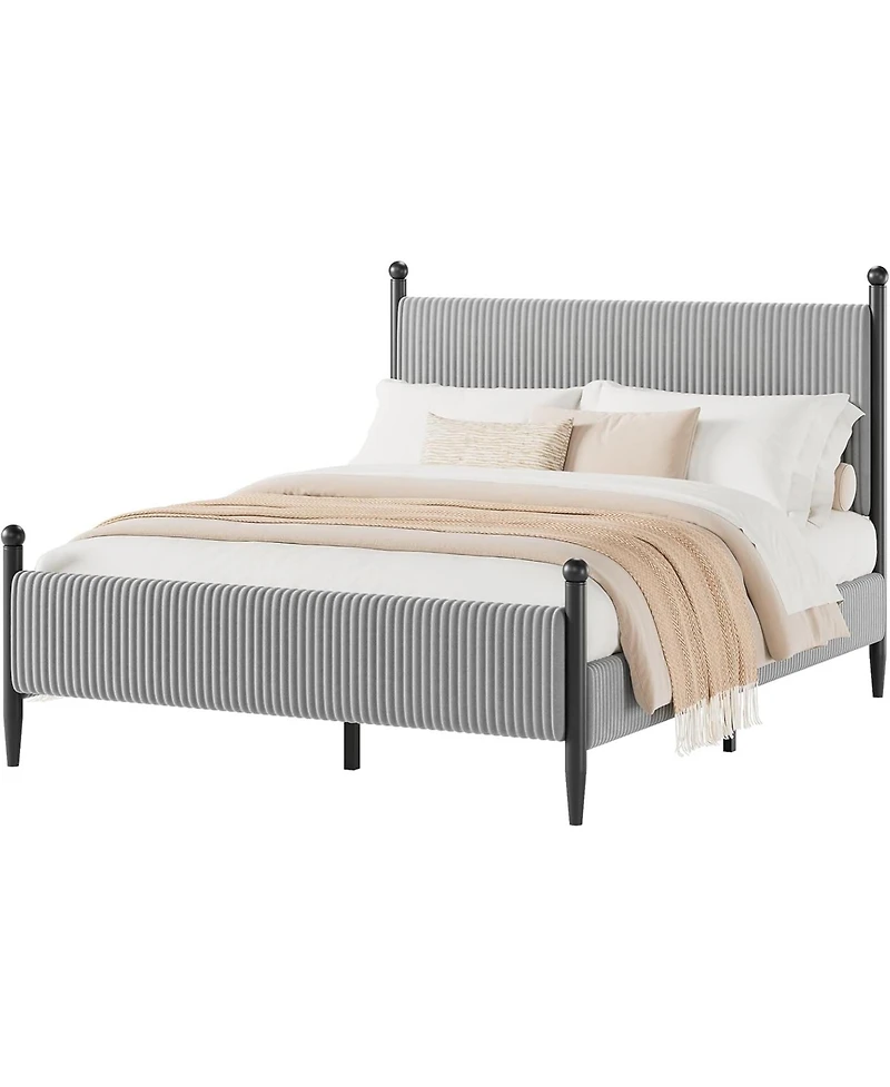 gaomon Queen Bed Frame , Upholstered Soft Corduroy Fabric Platform with Wooden Slats Support & Heavy Duty Feet, No Box Spring Needed