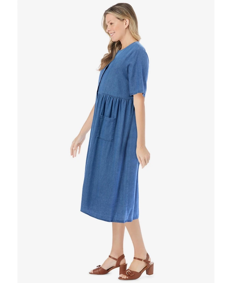 Woman Within Plus Short-Sleeve Denim Dress