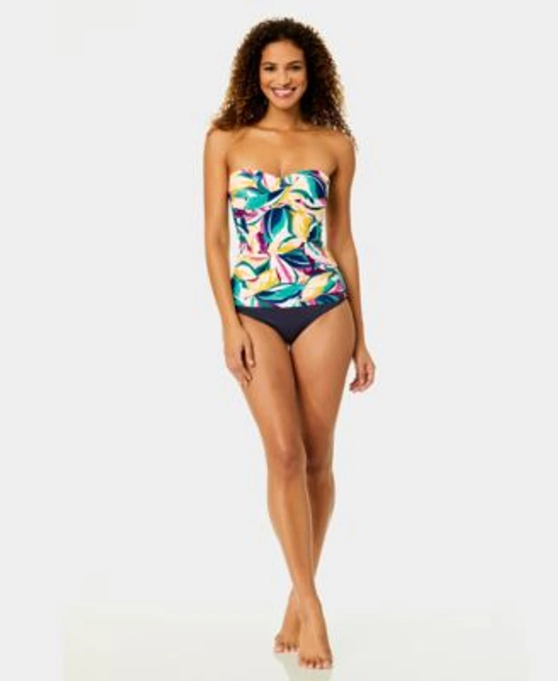 Anne Cole Womens Twist Front Bandeau Strapless Tankini Top High Waist Bikini Bottoms