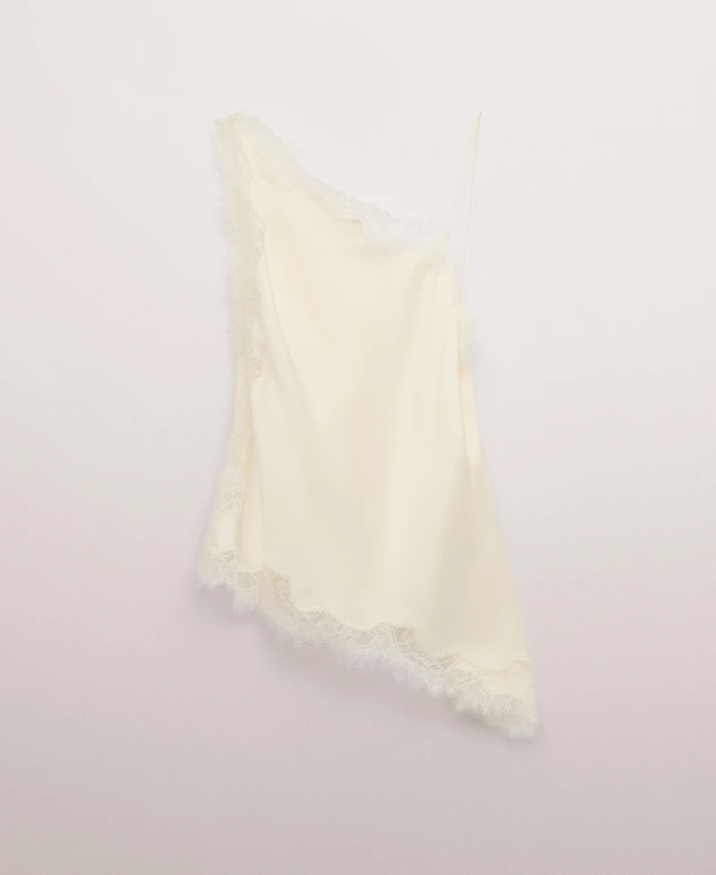 Mango Women's Asymmetric Satin Lace Top