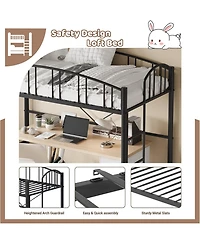 gaomon Loft Bed Twin with Ladde and Arched Guardrail, Heavy Duty Metal Frame for Kids Adults, Sturdy Steel Slats Support