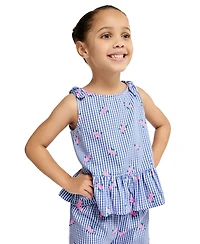 Kids Headquarters Girls' 2T-6X Floral Plaid Ruffle-Trim Top and Pants, 2-Piece Set