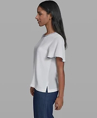 Karl Lagerfeld Paris Women's Crew Neck Short-Sleeve Top