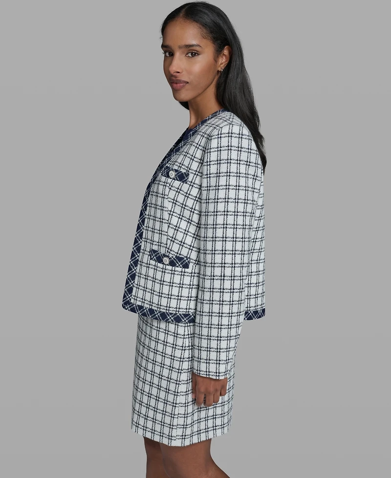 Karl Lagerfeld Paris Women's Open-Front Checkered Jacket