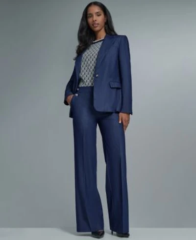 Karl Lagerfeld Paris Womens One Button Jacket Crew Neck Sleeveless Sweater Wide Leg Pants