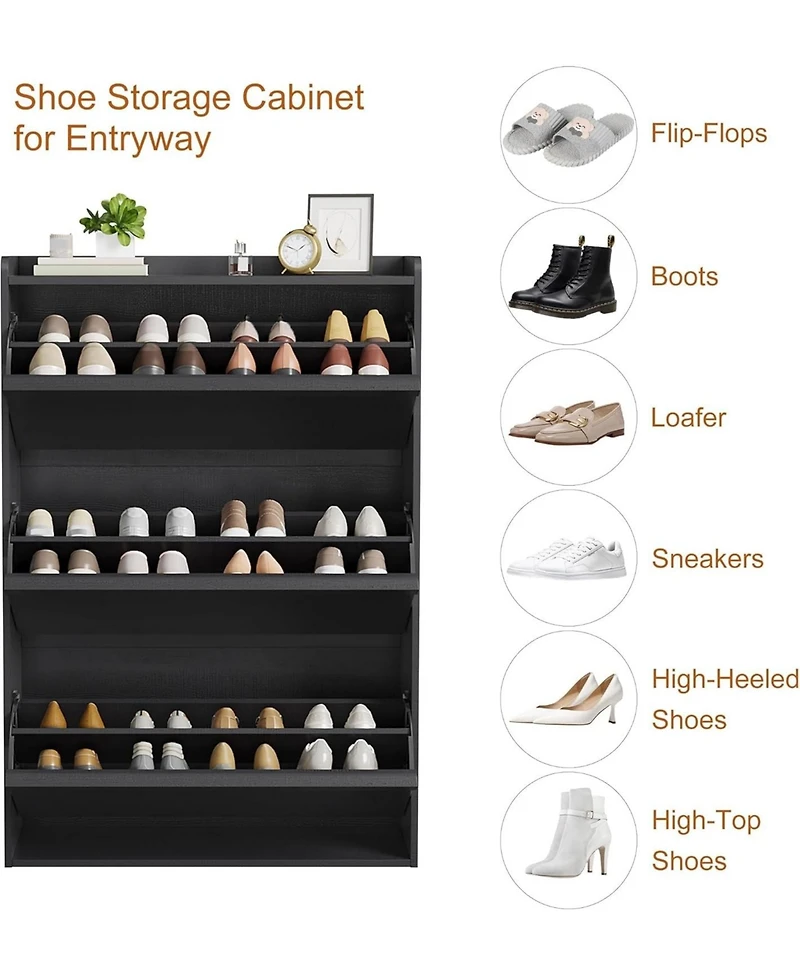 Gaomon Shoe Cabinet with 3 Flip Drawers, Narrow Cabinet with Adjustable Shelves, Modern Wooden Shoe Organizer with Hidden Handle for Entryway