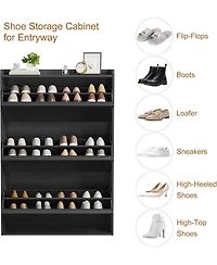 Gaomon Shoe Cabinet with 3 Flip Drawers, Narrow Cabinet with Adjustable Shelves, Modern Wooden Shoe Organizer with Hidden Handle for Entryway