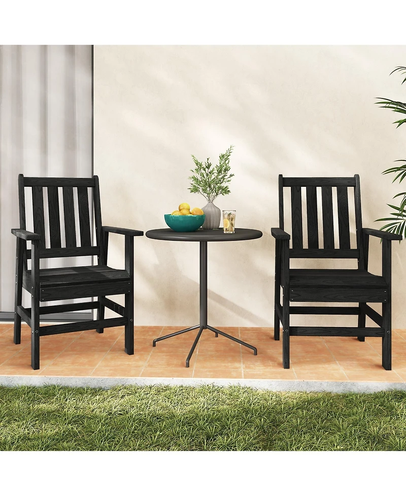 Gymax Patio Dining Chairs Set of 4 w/Wide Armrests Curved Seat Wood Grain for Backyard