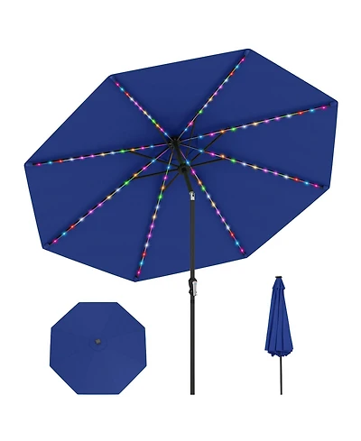 Gymax 10 Ft Solar Patio Umbrella w/96 Multi-colored Led Lights & 9 Modes Vented Top