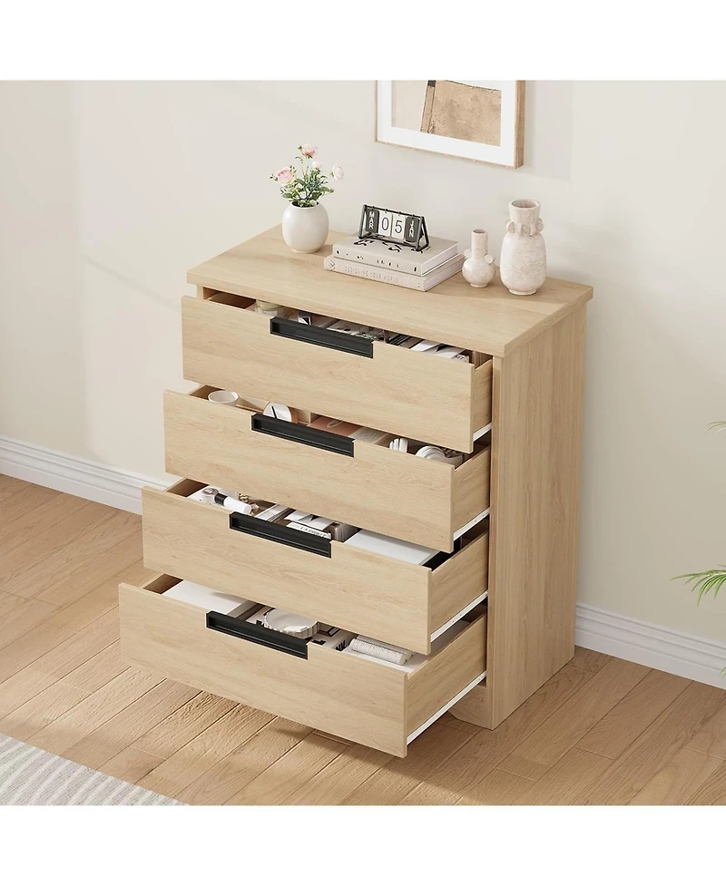 gaomon 4 Drawer Dresser , Chest of Drawers with Embedded Handles Design, Wooden Dresser Organizer for Living