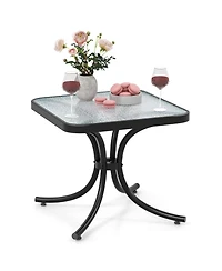 Gymax 2PCS 20'' Outdoor Side Table w/Tempered Glass Top Metal Frame Patio End Table