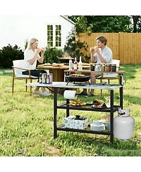 Gymax Patio Bar Table and Rolling Bar Cart w/Flip-Up Top Storage Shelves Removable Hooks