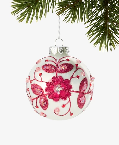 Holiday Lane Holiday Toile Floral Pattern Ball Ornament, Macy's Exclusive