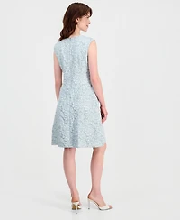 Connected Women's Floral-Jacquard Notch-Neck Dress