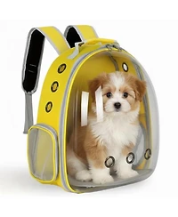 Breathable Transparent Pet Carrier Bag for Cats & Small Dogs – Portable Space Capsule with Zipper, Yellow, Ideal for Travel & Outdoor Adventure