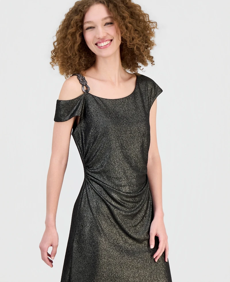Connected Women's Off-The-Shoulder Stone Medallion Dress