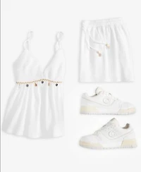 Madden Girl Juniors Pucker Knit Shell Babydoll Top Shorts