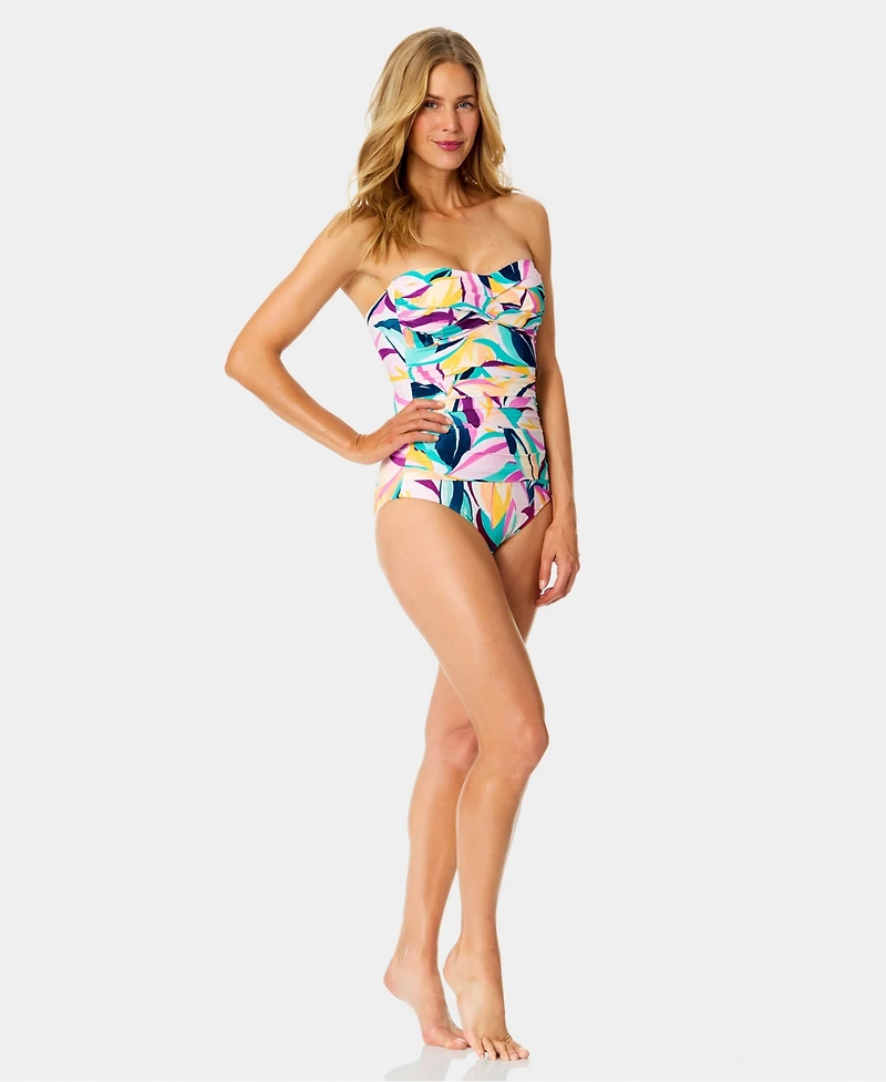 Anne Cole Women's Twist-Front Shirred Bandeau Neck One-Piece Swimsuit