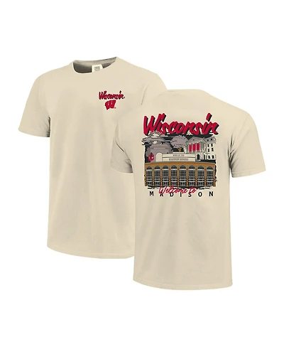Image One Men's Natural Wisconsin Badgers Comfort Colors Hand-Drawn Campus Stack T-Shirt