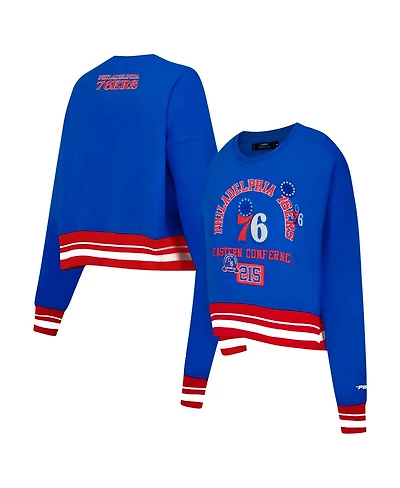Pro Standard Women's Royal Philadelphia 76ers Area Code Cropped Pullover Sweatshirt