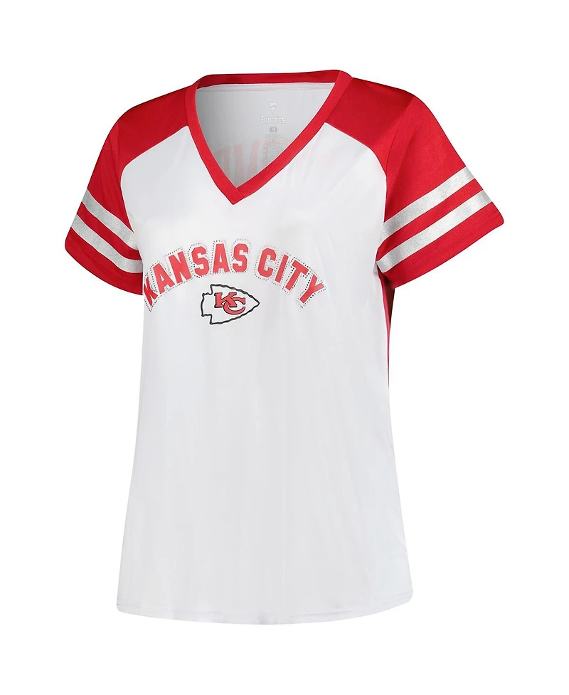 Fanatics Women's Patrick Mahomes White Kansas City Chiefs Plus Bling V-Neck T-Shirt