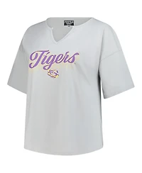 Fanatics Women's Gray Lsu Tigers Plus Winning Gear Notch Neck T-Shirt