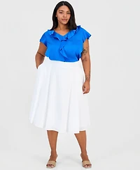 Tahari Asl Plus Pleated Cotton Midi Skirt
