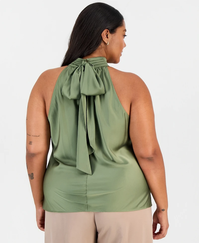 Tahari Asl Plus Tie-Mock-Neck Sleeveless Blouse