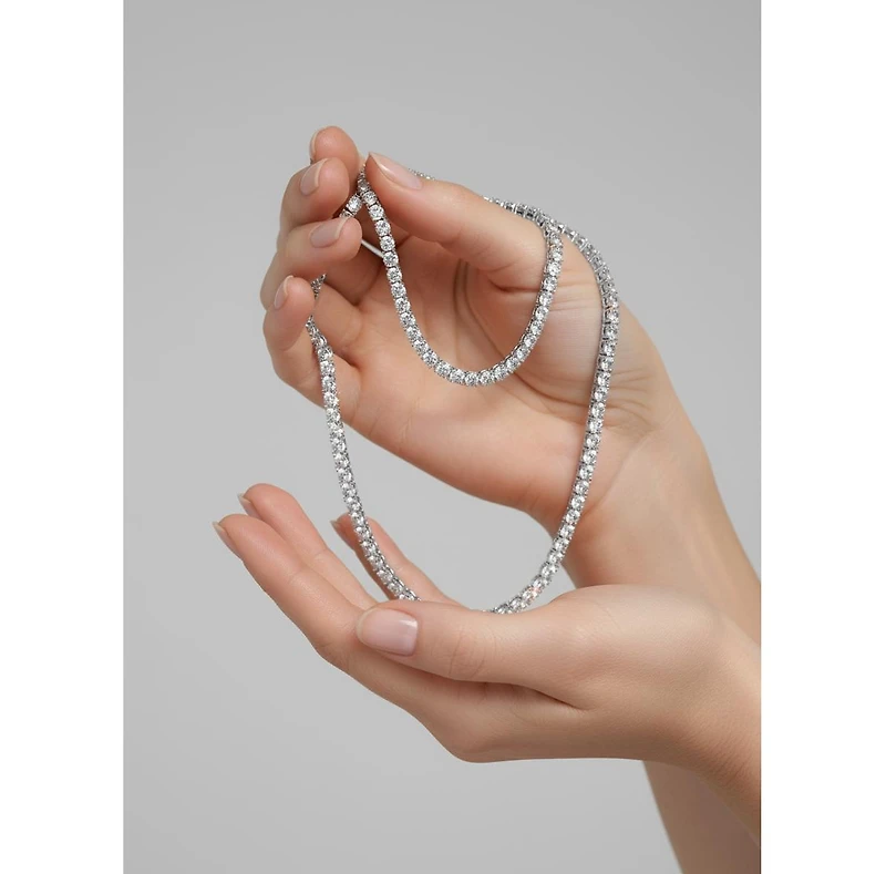 Genevive Elegant Sterling Silver 3MM Cubic Zirconia Tennis Necklace