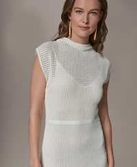 Donna Karan New York Women's Mock Neck Layered Midi Sweater Dress